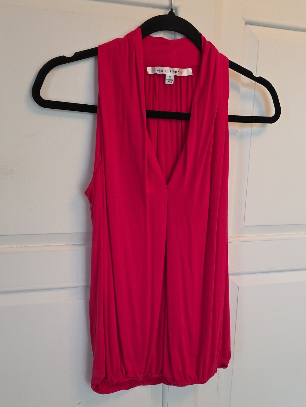 Max Studio Draped V-Neck Sleeveless Tank - Bright Pink